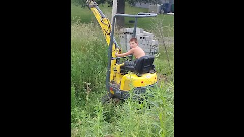 9 Year Old Operating a Mini Excavator | 9th Birthday Party