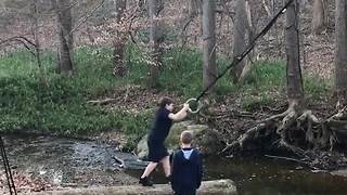 Kid Falls Into Creek Off Rope Swing