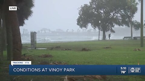 Eta creating strong winds in Vinoy Park