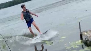Skimboarder meets slippery end in hilarious fail