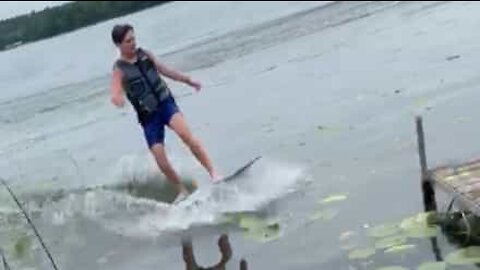 Skimboarder meets slippery end in hilarious fail