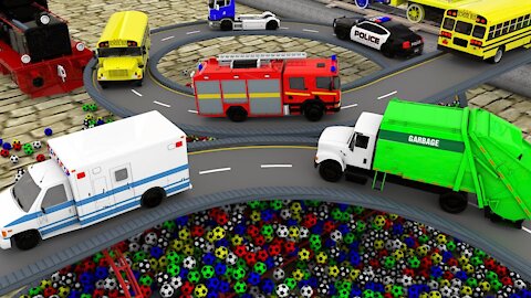 Coloring Street Vehicles with Soccer Balls Mega Multi Tracks Animated Car Parking Videos