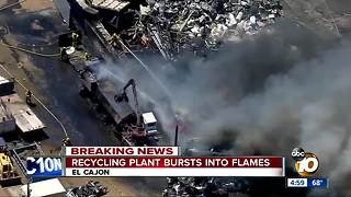 Recycling plant bursts into flames in El Cajon