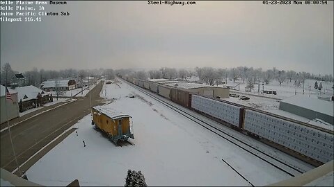 EB Manifest with KLWX 8520 and 9530 at Belle Plaine, IA on January 23, 2023