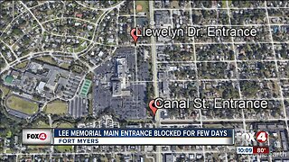Entrance to Lee Memorial Hospital in Fort Myers blocked