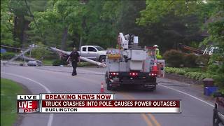 Burlington man hurt after pick-up truck slams into power pole