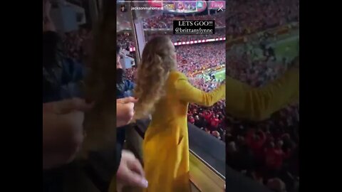 Patrick Mahomes sister in law celebrating Patrick's overtime victory in the AFC Wild Card Round