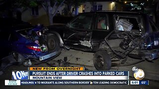 Car being pursued by San Diego police slams into parked vehicles in Mountain View