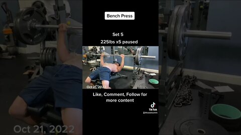 225lbs paused bench press x5 / light weight/ stretching the pecs