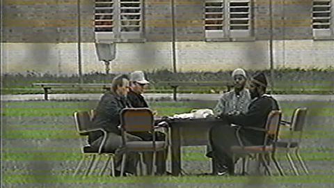 Muslim inmates negotiate with prison officials in the rec yard during the 1993 Lucasville prison riot