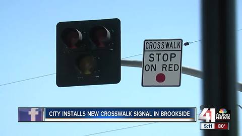 New crosswalk and traffic signal now in Brookside