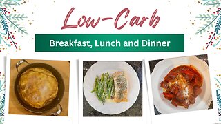 Low Carb Breakfast, Lunch, and Dinner| Pancake Puff, Baked Salmon, Sausage, Peppers and Onions