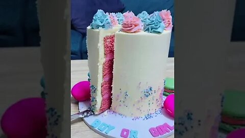 As promised, part 2 gender reveal Cake! It’s a … #genderreveal #cake #satisfyingvideos #yummy #V