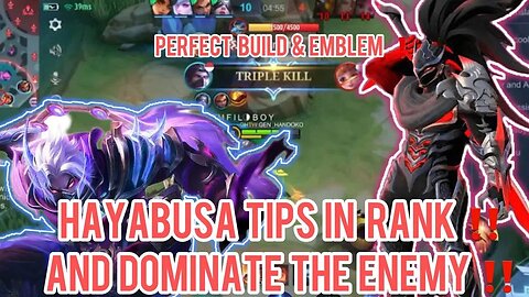 HAYABUSA TIPS IN RANK AND DOMINATE THE ENEMY | BY ONIC KAIRI | MOBILE LEGENDS