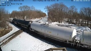 Patched SP Leading SB Manifest at Iowa Falls, IA on February 7, 2023