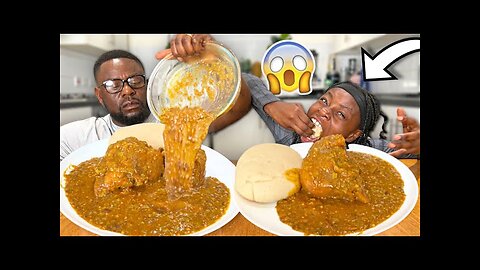 FUFU AND OGBONO SOUP AND GOAT MEAT SPEED EATING BIG BITE CHALLENGE DAD VS DAUGHTER *SHOCKING WIN*