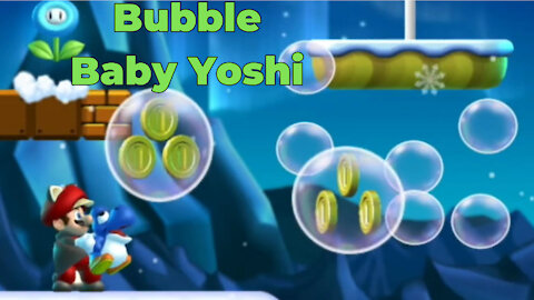 Frosted Glacier Scaling the Mountainside - Bubble Baby Yoshi (All Star Coins) New Super Mario Bros U
