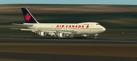 Air Canada Boeing B747-200 landing on Runway 02L at Singapore Changi International Airport.