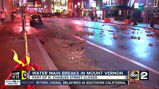 Water main break closes part of North Charles Street