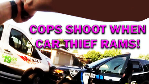 Car Thief Rams Police Vehicles Before Being Shot On Video! LEO Round Table S07E28b