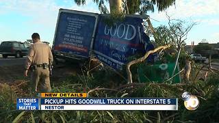 Pickup hits Goodwill truck on I-5