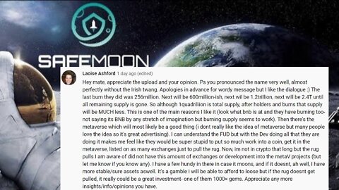 Safemoon @SFM video response to comment
