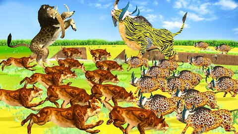 20 Zombie Monster Lions Vs 20 Zombie Tiger Buffalos Ultimate Animal Revolt Epic Battle save cow herd