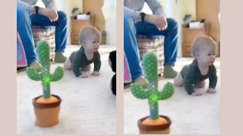 cute baby dancing with cactus