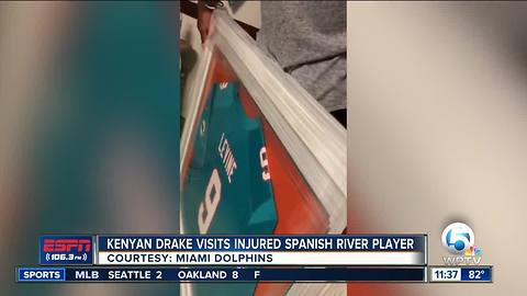 Miami Dolphins running back Kenyan Drake visits injured Spanish River player at hospital