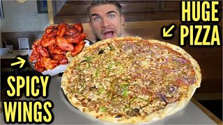 SPICY SCORPION PEPPER WINGS & PIZZA CHALLENGE ! Painful Pizza Challenge in Reno NV