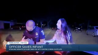 Watch the harrowing video of a Sterling Heights police officer saving a 3-week-old girl