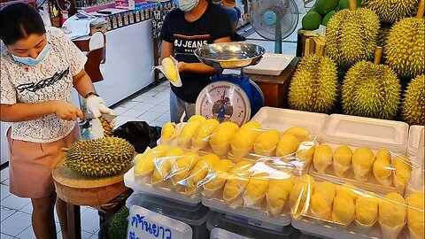 Durian corte habilidades frutas exóticas, frutas fedidas | Or Tor Kor Market Tailândia Street Food