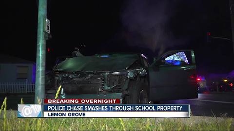 High-speed pursuit suspects crash through school property in Lemon Grove