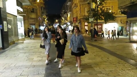 The busy street of Ben Yehuda at night. Walk with me and meet the people of Israel. Steve Martin