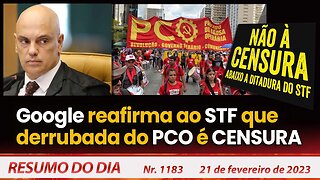 Google reafirma ao STF que derrubada do PCO é CENSURA - Resumo do Dia nº 1.183 - 21/02/23