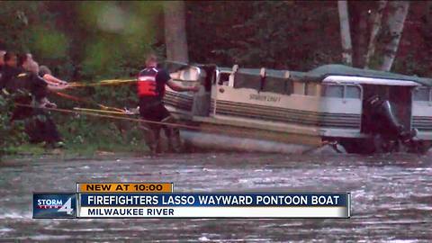 Firefighters lasso wayward pontoon boat