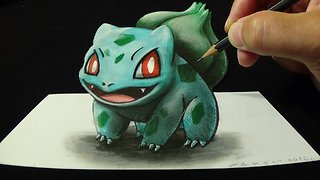 Drawing 3D BULBASAUR #001, Optical Illusion