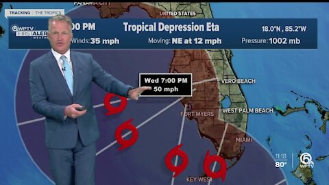 Tropical Depression Eta expected to restrengthen into tropical storm overnight