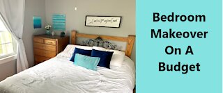 Budget Makeover, Beach Bedroom Makeover, Ocean Theme, Teal and Gray Bedroom