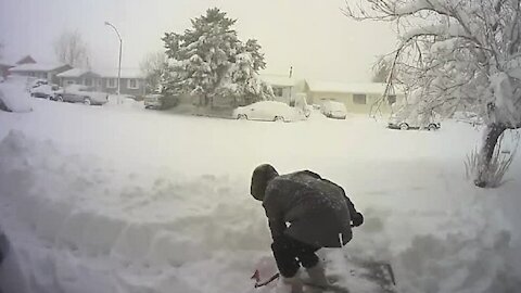 Woman calls it quits after snow shelf falls on freshly shoveled walkway