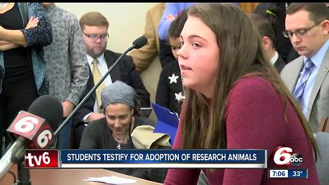 Middle school students testify at Indiana Statehouse for adoption of research animals bill