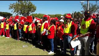 Protesters at Saftu march mock President Ramaphosa (Gem)