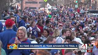 Fans celebrate Jayhawks victory against Duke