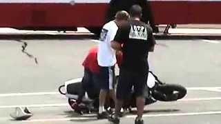 Motorbike hits camera man crash!