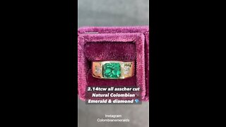 Signet three stone 2.14 carat asscher cut brilliant Colombian emerald and white diamond ring 18K