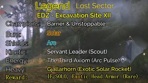 Destiny 2 Legend Lost Sector: EDZ - Excavation Site XII 8-17-22