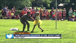 WATCH: Deployed mom's emotional surprise reunion with daughter at East Troy camp