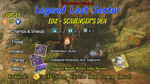 Destiny 2 Legend Lost Sector: EDZ - Scavenger's Den on my Stasis Titan 3-3-24
