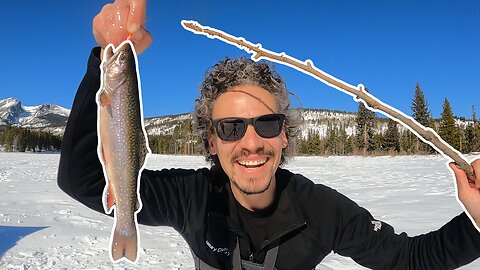 Using a Stick as a Fishing Rod to Catch and Cook Trout!