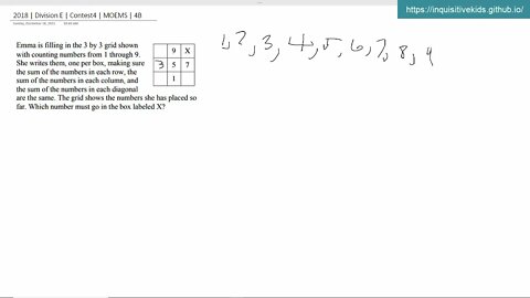 Math Olympiad for Elementary | 2018 | Division E | Contest 3 | MOEMS | 3A